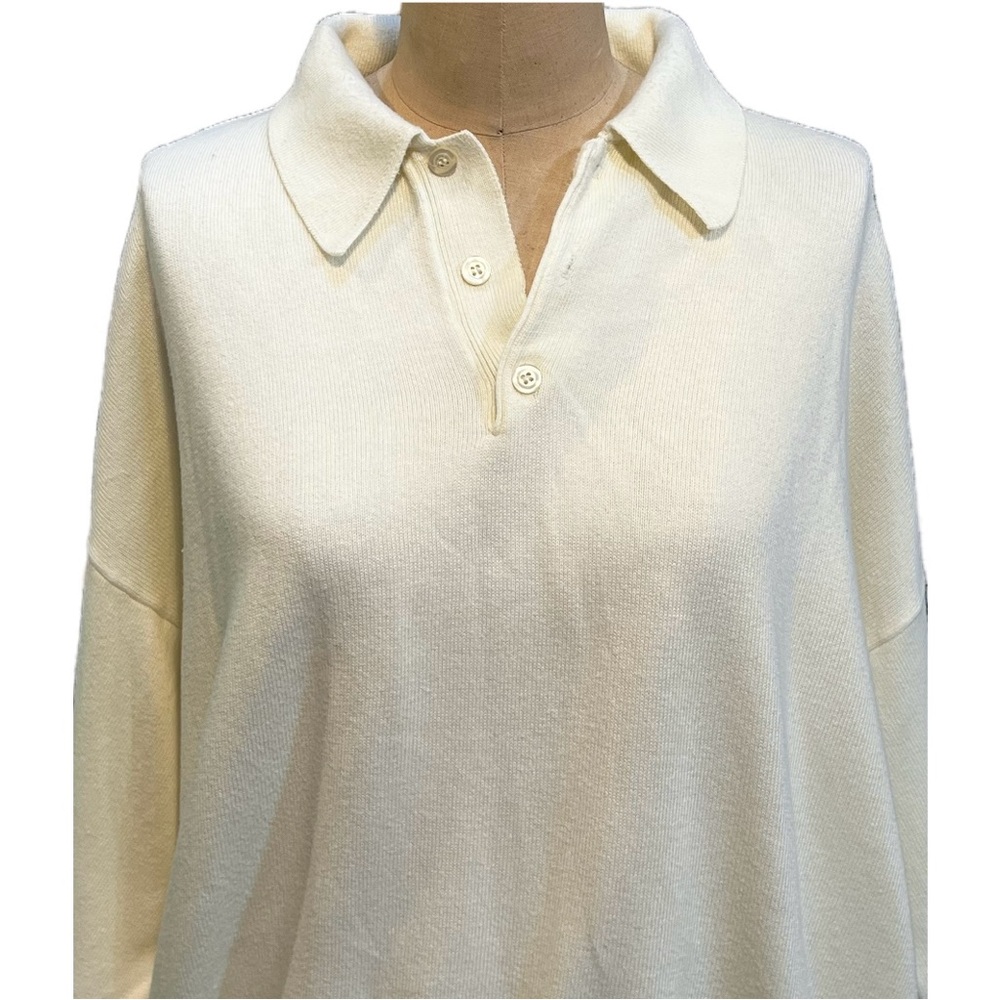 Harold Powell Italian knit button collar sweater ivory‎ beige classic minimalist